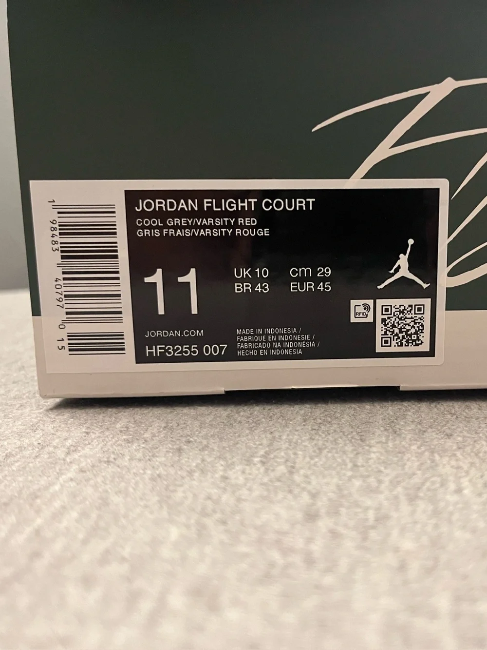Nike Jordan Flight Court Cool Grey Varsity Red Men's Shoe Size 11 HF3255-007